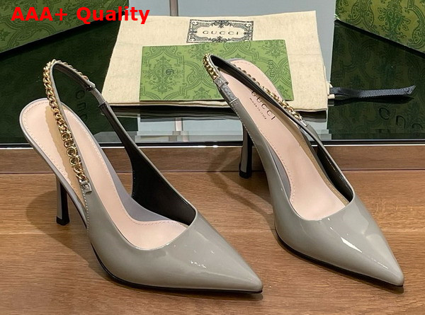 Gucci Signoria Slingback Pump in Light Grey Patent Leather 783821 Replica