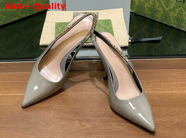 Gucci Signoria Slingback Pump in Light Grey Patent Leather 783821 Replica