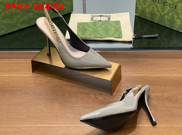 Gucci Signoria Slingback Pump in Light Grey Patent Leather 783821 Replica