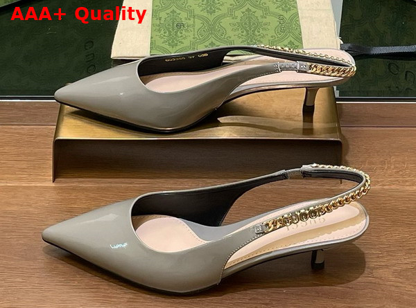 Gucci Signoria Slingback Pump in Light Grey Patent Leather 783832 Replica