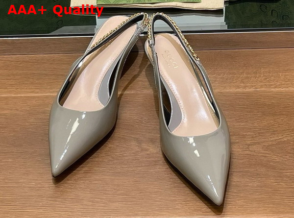 Gucci Signoria Slingback Pump in Light Grey Patent Leather 783832 Replica