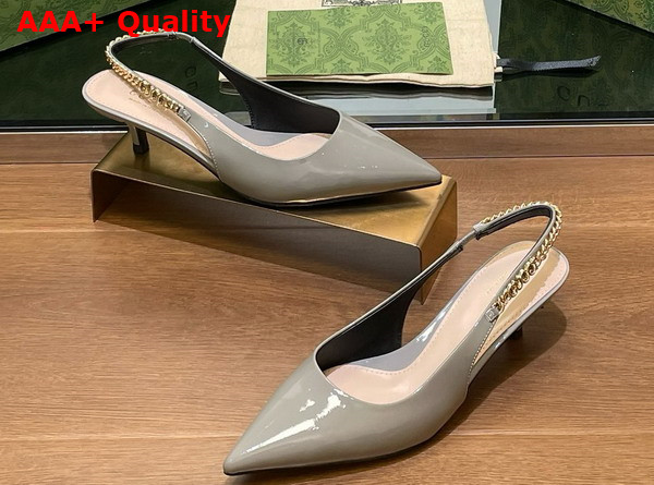 Gucci Signoria Slingback Pump in Light Grey Patent Leather 783832 Replica