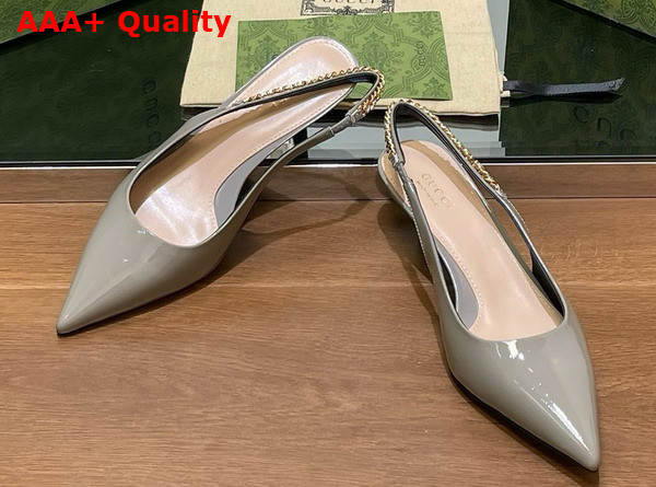 Gucci Signoria Slingback Pump in Light Grey Patent Leather 783832 Replica