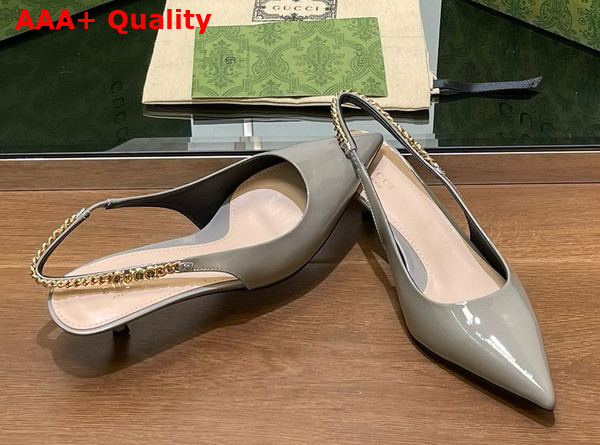 Gucci Signoria Slingback Pump in Light Grey Patent Leather 783832 Replica
