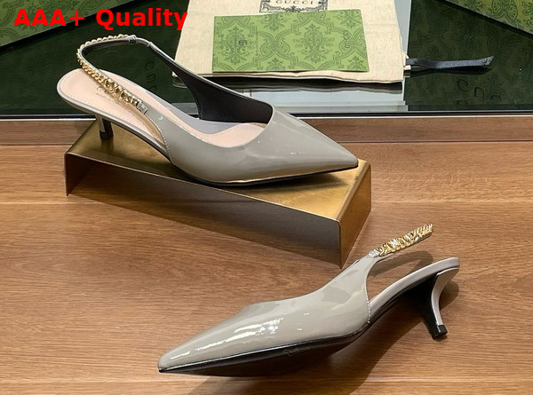Gucci Signoria Slingback Pump in Light Grey Patent Leather 783832 Replica