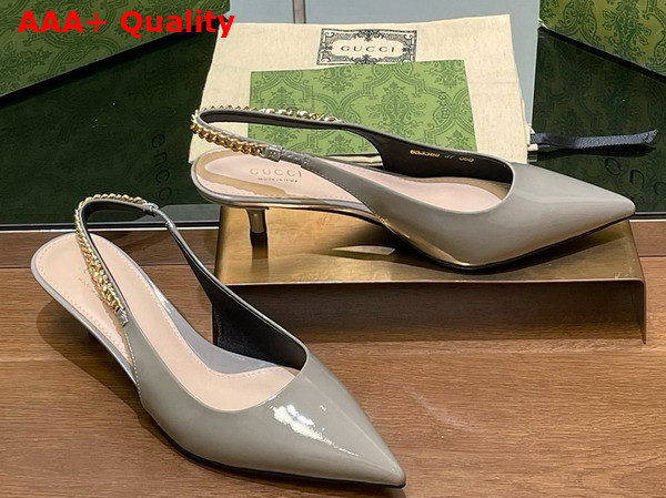 Gucci Signoria Slingback Pump in Light Grey Patent Leather 783832 Replica
