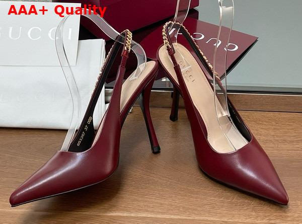 Gucci Signoria Slingback Pump in Rosso Ancora Red Leather 813001 Replica