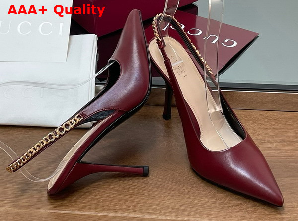 Gucci Signoria Slingback Pump in Rosso Ancora Red Leather 813001 Replica