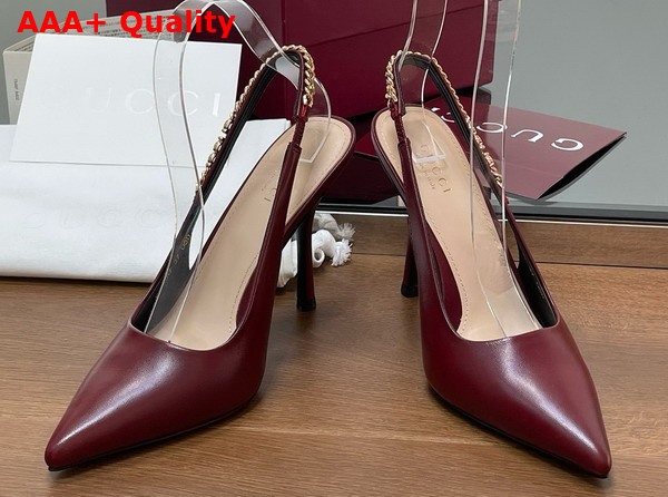 Gucci Signoria Slingback Pump in Rosso Ancora Red Leather 813001 Replica