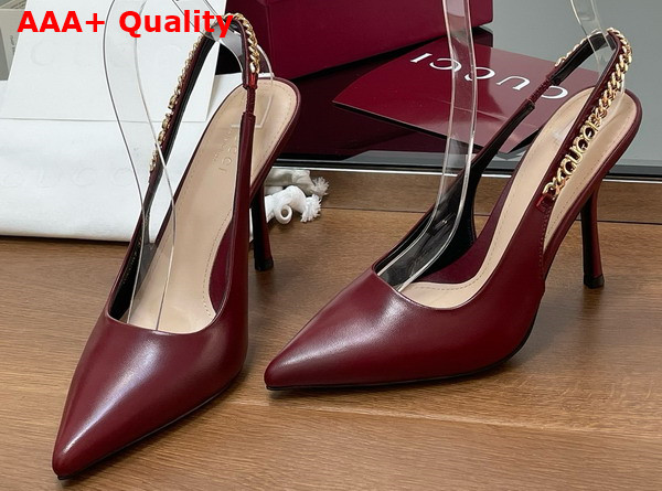 Gucci Signoria Slingback Pump in Rosso Ancora Red Leather 813001 Replica