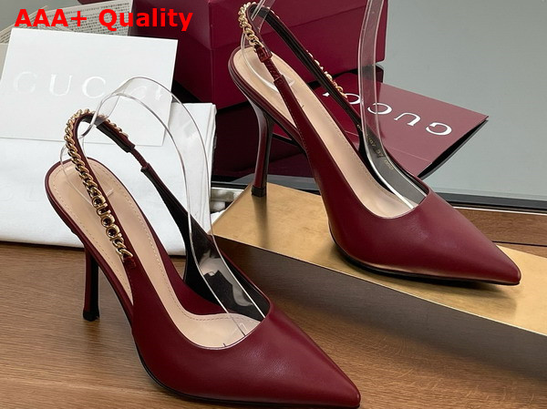 Gucci Signoria Slingback Pump in Rosso Ancora Red Leather 813001 Replica