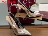 Gucci Signoria Slingback Pump in Silver Metallic Leather 812200 Replica