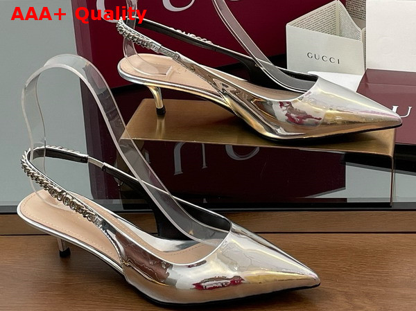 Gucci Signoria Slingback Pump in Silver Metallic Leather 812200 Replica
