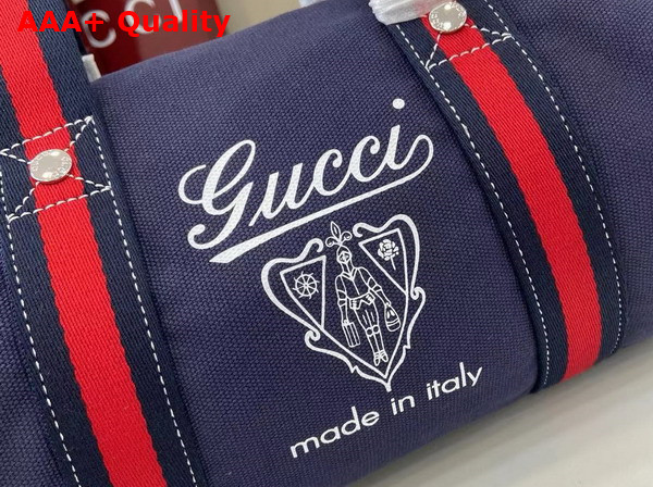 Gucci Small Printed Canvas Duffle Bag in Dark Blue Canvas 816865 Replica
