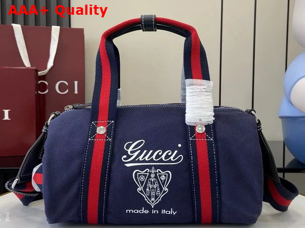 Gucci Small Printed Canvas Duffle Bag in Dark Blue Canvas 816865 Replica