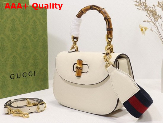 Gucci Small Top Handle Bag with Bamboo White Leather 675797 Replica