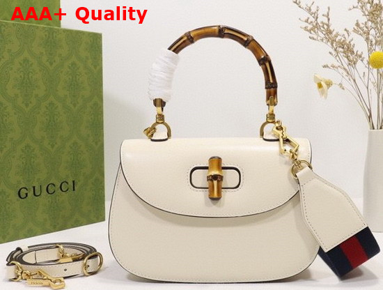 Gucci Small Top Handle Bag with Bamboo White Leather 675797 Replica