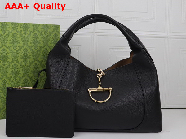 Gucci Softbit Maxi Shoulder Bag in Black Grainy Leather 837466 Replica
