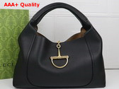 Gucci Softbit Maxi Shoulder Bag in Black Grainy Leather 837466 Replica
