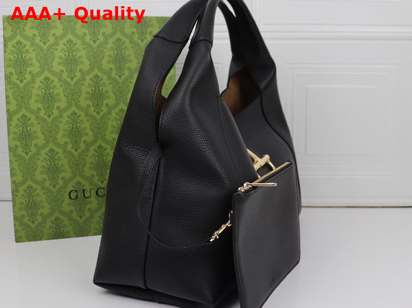 Gucci Softbit Maxi Shoulder Bag in Black Grainy Leather 837466 Replica