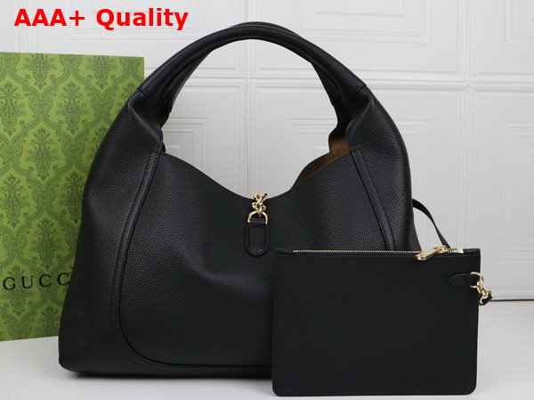 Gucci Softbit Maxi Shoulder Bag in Black Grainy Leather 837466 Replica