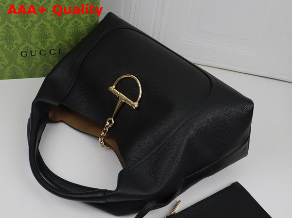 Gucci Softbit Maxi Shoulder Bag in Black Grainy Leather 837466 Replica