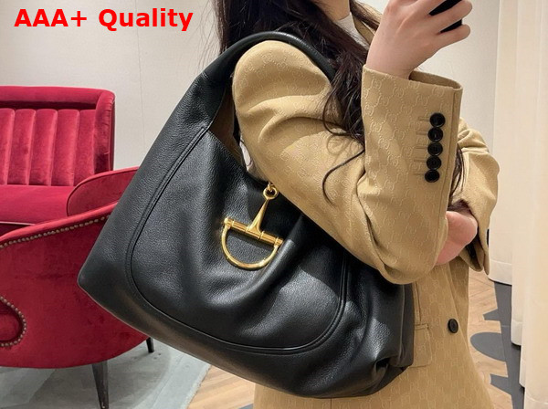 Gucci Softbit Maxi Shoulder Bag in Black Grainy Leather 837466 Replica