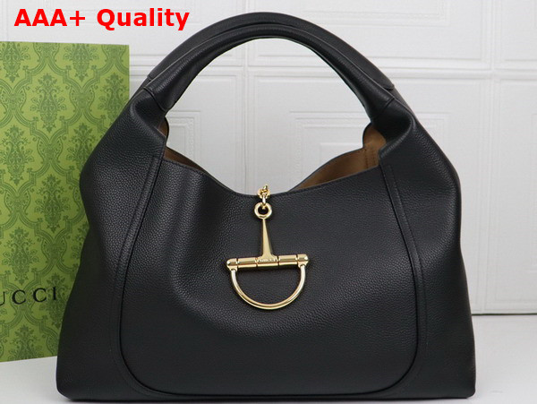 Gucci Softbit Maxi Shoulder Bag in Black Grainy Leather 837466 Replica