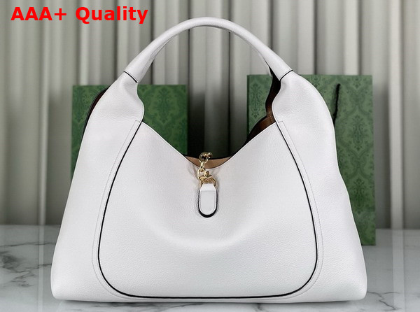 Gucci Softbit Maxi Shoulder Bag in White Grainy Leather 837466 Replica
