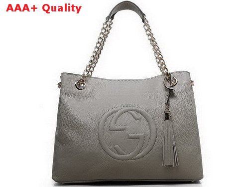 Gucci Soho Medium Leather Tote With Chain Straps Light Grey 308982 Replica