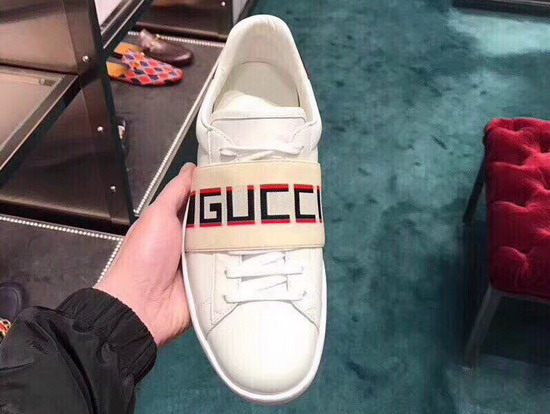 Gucci Stripe Leather Sneaker in White Leather