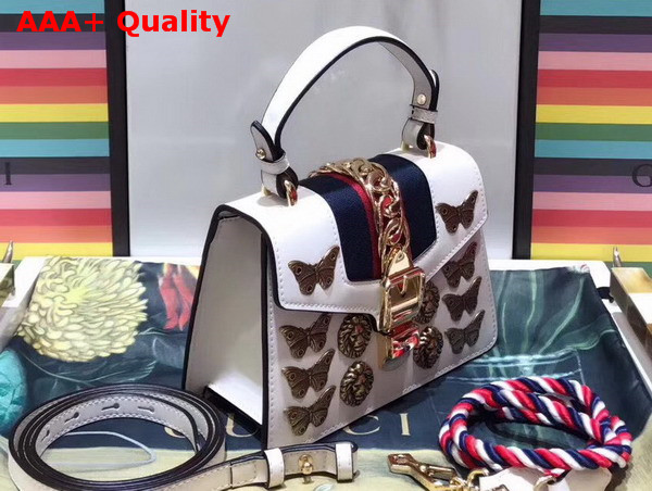 Gucci Sylvie Animal Studs Leather Mini Bag in White Leather Replica