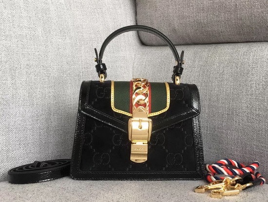 Gucci Sylvie GG Velvet Mini Bag Black GG Velvet