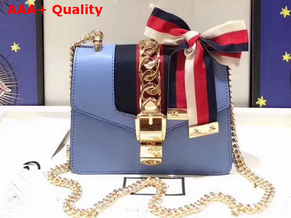 Gucci Sylvie Leather Mini Chain Bag Light Blue Leather Replica