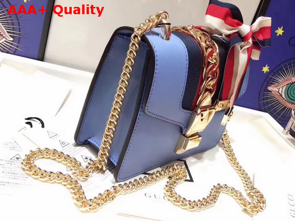 Gucci Sylvie Leather Mini Chain Bag Light Blue Leather Replica