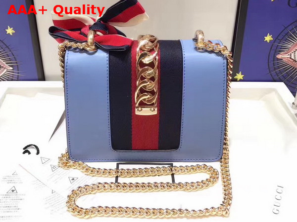Gucci Sylvie Leather Mini Chain Bag Light Blue Leather Replica