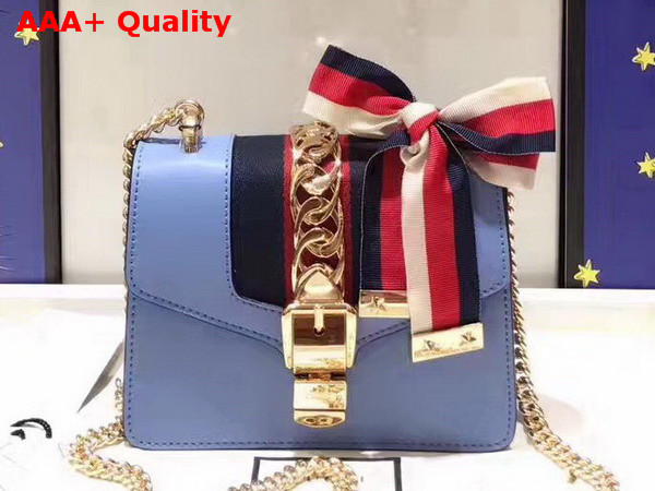Gucci Sylvie Leather Mini Chain Bag Light Blue Leather Replica