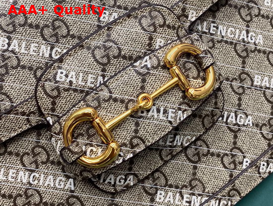 Gucci The Hacker Project Small Gucci Horsebit 1955 Bag Beige and Ebony GG Supreme Canvas with White Balenciaga Print 602204 Replica