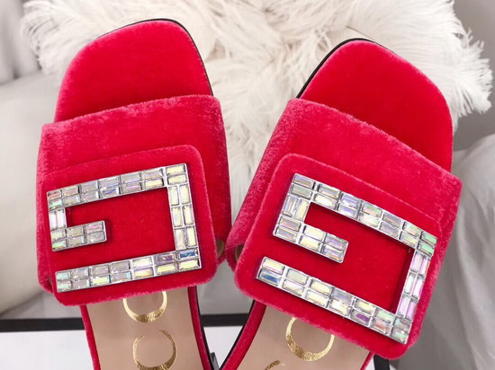 Gucci Velvet Slide with Crystal G Red 551445