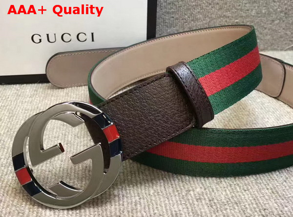 Gucci Web Belt with Interlocking G Buckle Brown Leather Replica