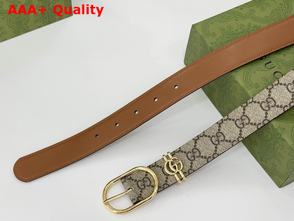 Gucci Women Belt with Oval Buckle in Beige and Dark Brown New GG Monogram Coated Fabric 813004 Replica