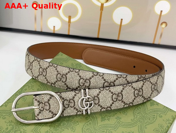 Gucci Women Belt with Oval Buckle in Beige and Dark Brown New GG Monogram Coated Fabric 813004 Replica