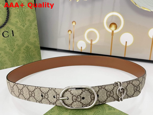 Gucci Women Belt with Oval Buckle in Beige and Dark Brown New GG Monogram Coated Fabric 813004 Replica