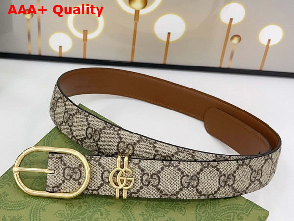 Gucci Women Belt with Oval Buckle in Beige and Dark Brown New GG Monogram Coated Fabric 813004 Replica