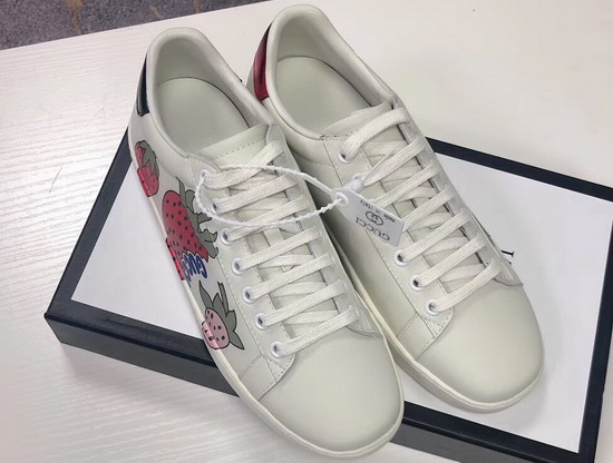 Gucci Womens Ace Sneaker with Gucci Strawberry White Leather