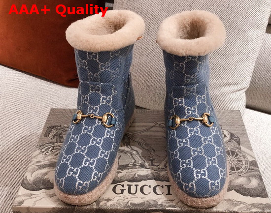 Gucci Womens Ankle Boot with Horsebit Blue and Silver Light GG Lame 629086 Replica