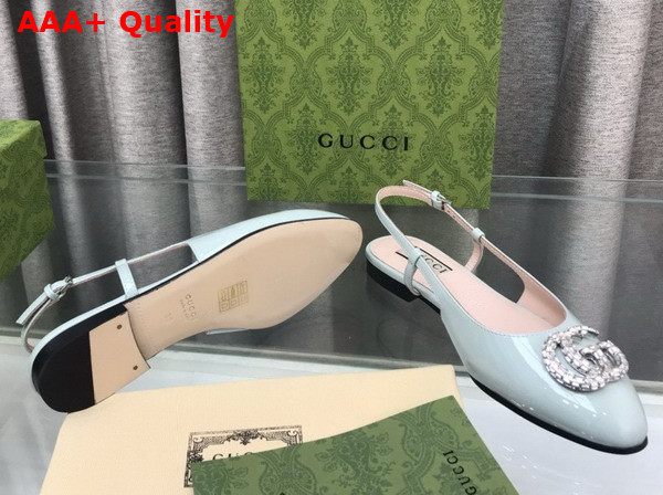 Gucci Womens Ballerina with Double G in Pale Green Patent Leather 762765 Replica