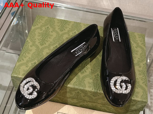 Gucci Womens Ballet Flat with Double G in Black Patent Leather Replica