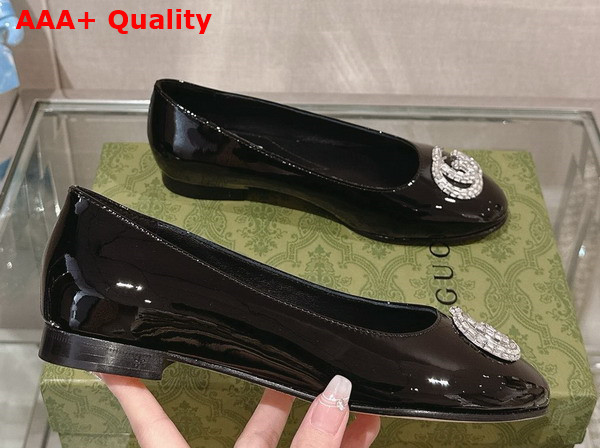 Gucci Womens Ballet Flat with Double G in Black Patent Leather Replica