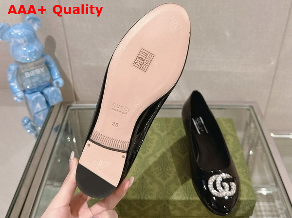 Gucci Womens Ballet Flat with Double G in Black Patent Leather Replica
